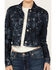 Image #3 - Shyanne Women's Printed Cropped Frayed Jacket, Dark Wash, hi-res