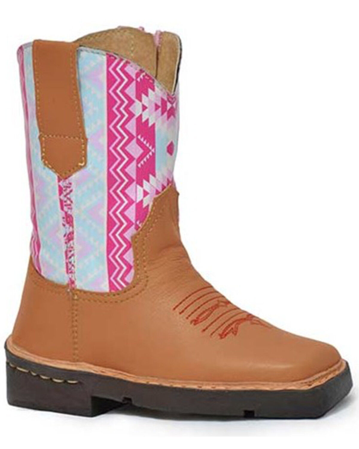 Image #1 - Roper Toddler Girls' Southwestern Western Boots - Square Toe, Tan, hi-res
