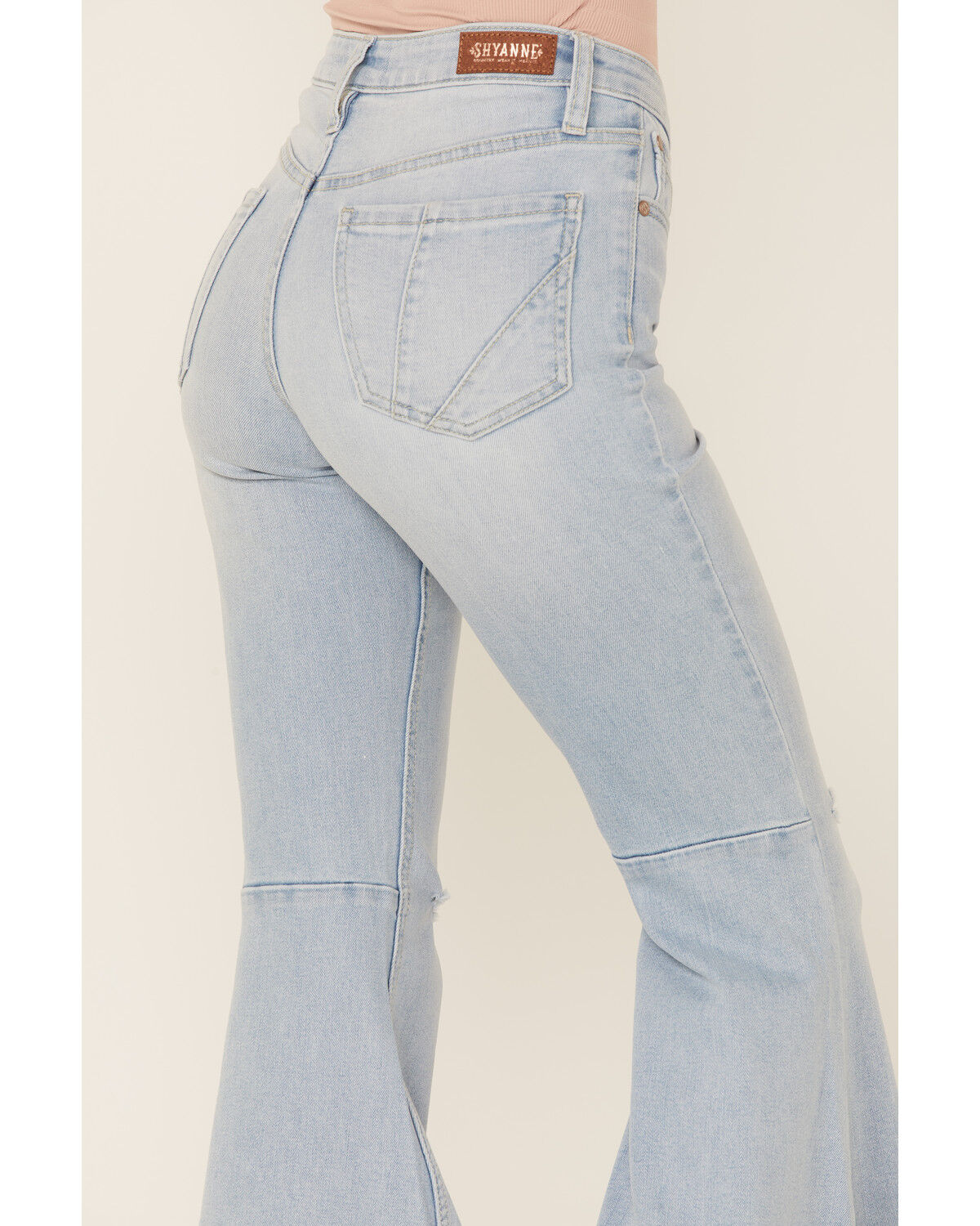 Image #3 - Shyanne Women's Destructed Knee Super Flare Leg Jeans, , hi-res