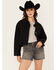 Image #2 - Blue B Women's Back Chain Fringe Cropped Denim Jacket, Black, hi-res