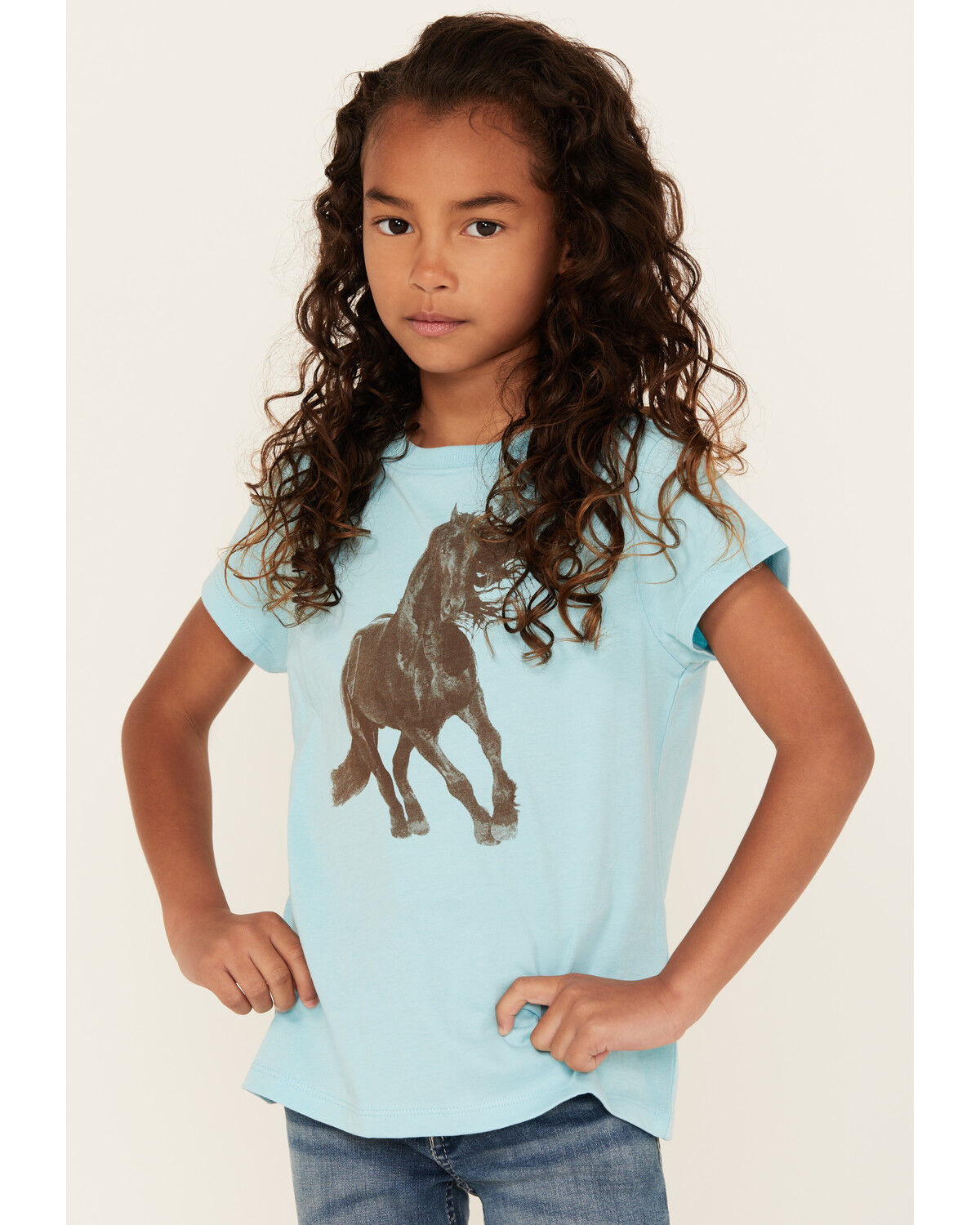 Image #1 - Shyanne Girls' Stallion Short Sleeve Graphic Tee, Light Blue, hi-res