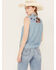 Ariat Women's Liberty Embroidered Button Down Sleeveless Top, Blue, hi-res