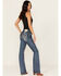 Image #1 - Miss Me Women's Medium Wash Embroidered 32" Bootcut Stretch Denim Jeans, Medium Wash, hi-res