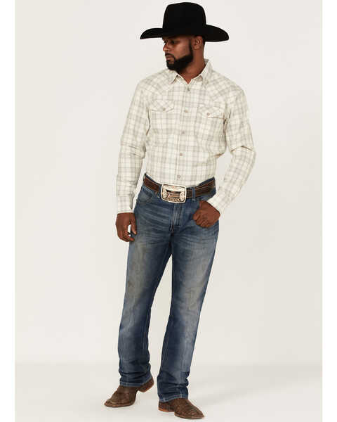 Image #3 - Blue Ranchwear Men's Yarn-Dye Plaid Print Long Sleeve Snap Western Shirt , Tan, hi-res