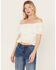 Image #1 - Trixxi Women's Cropped Jaquard Top, Ivory, hi-res