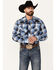 Image #1 - Roper Men's Plaid Print Embroidered Long Sleeve Snap Western Shirt, Blue, hi-res