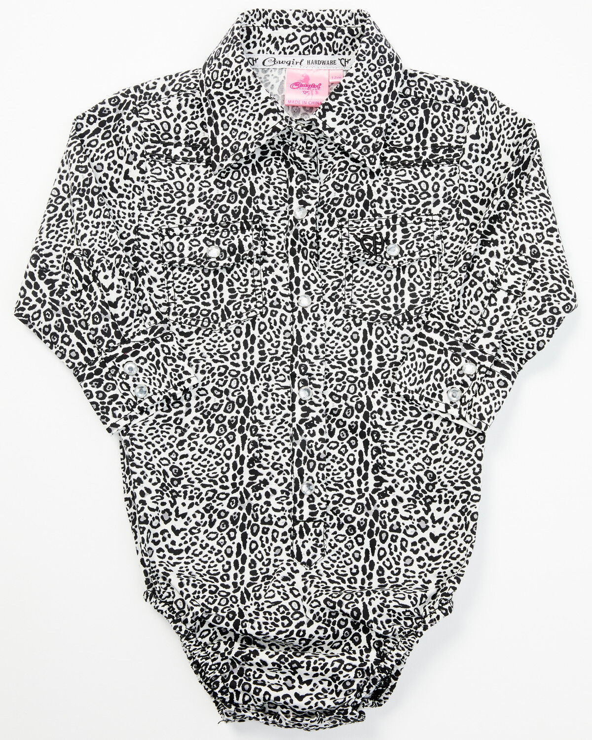 Image #1 - Cowgirl Hardware Infant Girls' Leopard Print Long Sleeve Snap Onesie, Black, hi-res
