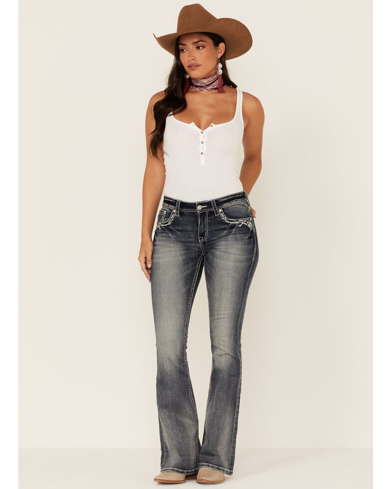Grace in LA Women's Mid Rise Embroidered Pocket Bootcut Jeans , Blue, hi-res