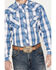 Image #3 - Cowboy Hardware Men's Hombre Plaid Print Long Sleeve Pearl Snap Western Shirt, Blue, hi-res