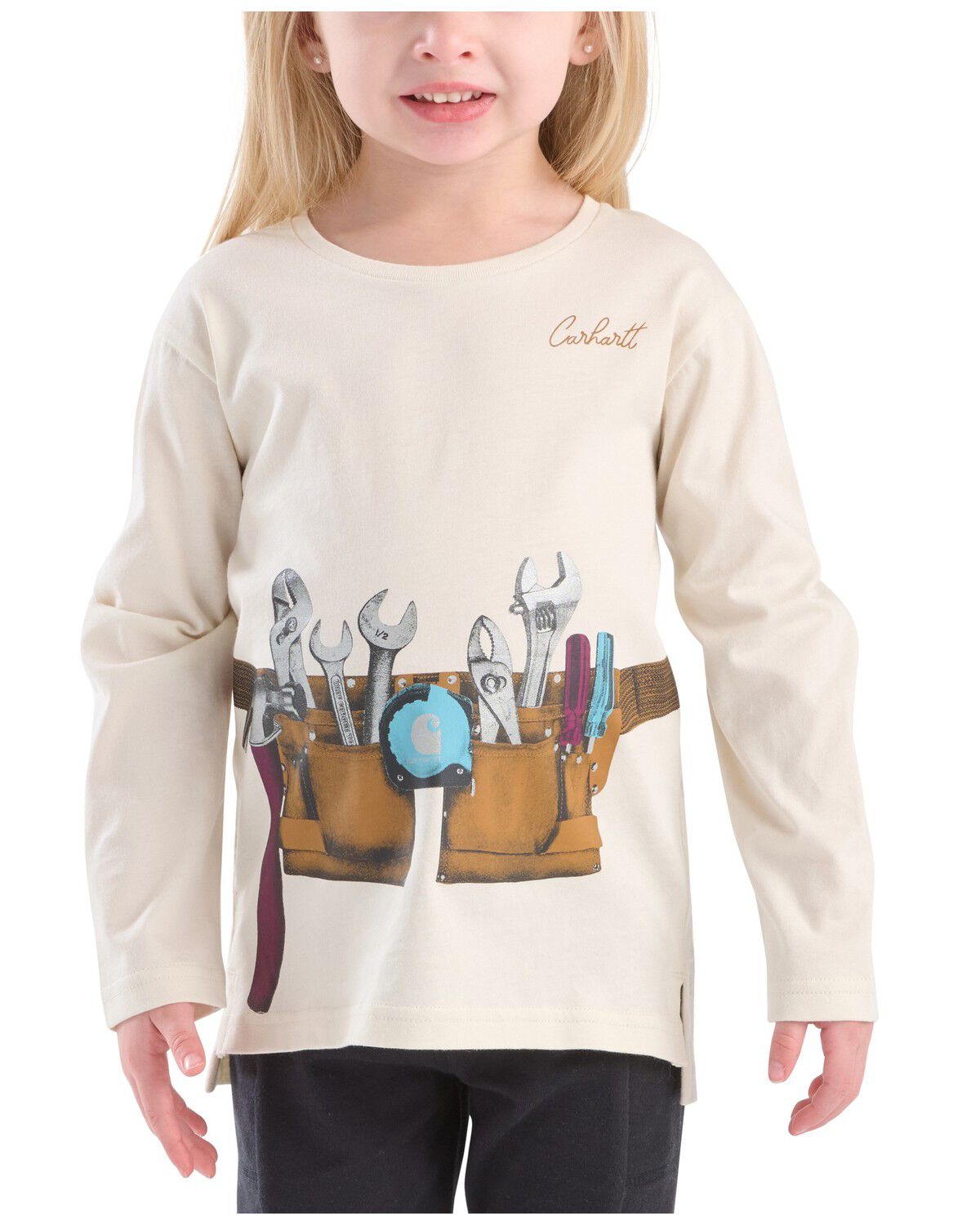 Image #1 - Carhartt Toddler Girls' Toolbelt Long Sleeve Graphic Tee, Off White, hi-res