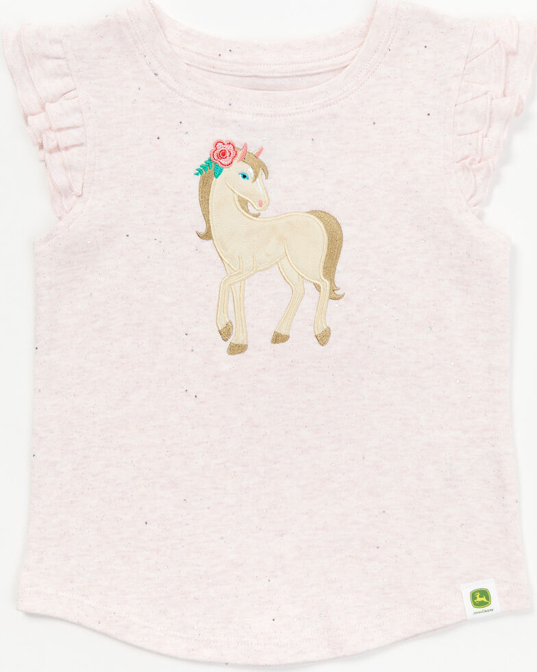 John Deere Toddler Girls' Ruffle Horse Tee, Pink, hi-res