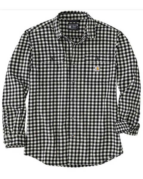 Carhartt Men's Loose Fit Heavyweight Plaid Print Long Sleeve Button-Down Work Shirt, Steel Blue, hi-res