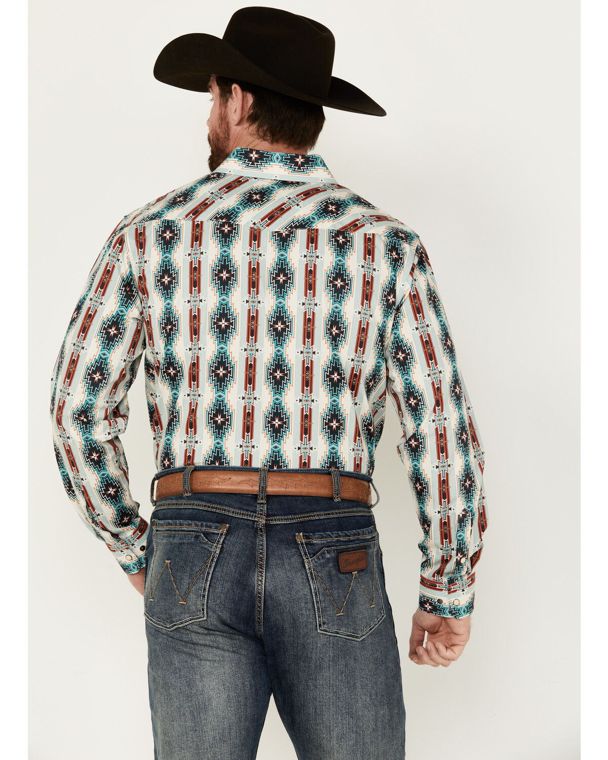 Image #4 - Panhandle Select Men's Southwestern Print Long Sleeve Snap Western Shirt, Cream, hi-res