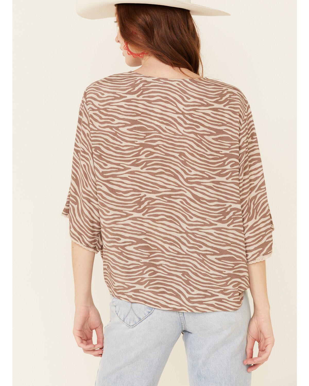 Image #4 - Ariat Women's Zebra Print Tie Front Foster Top, Multi, hi-res
