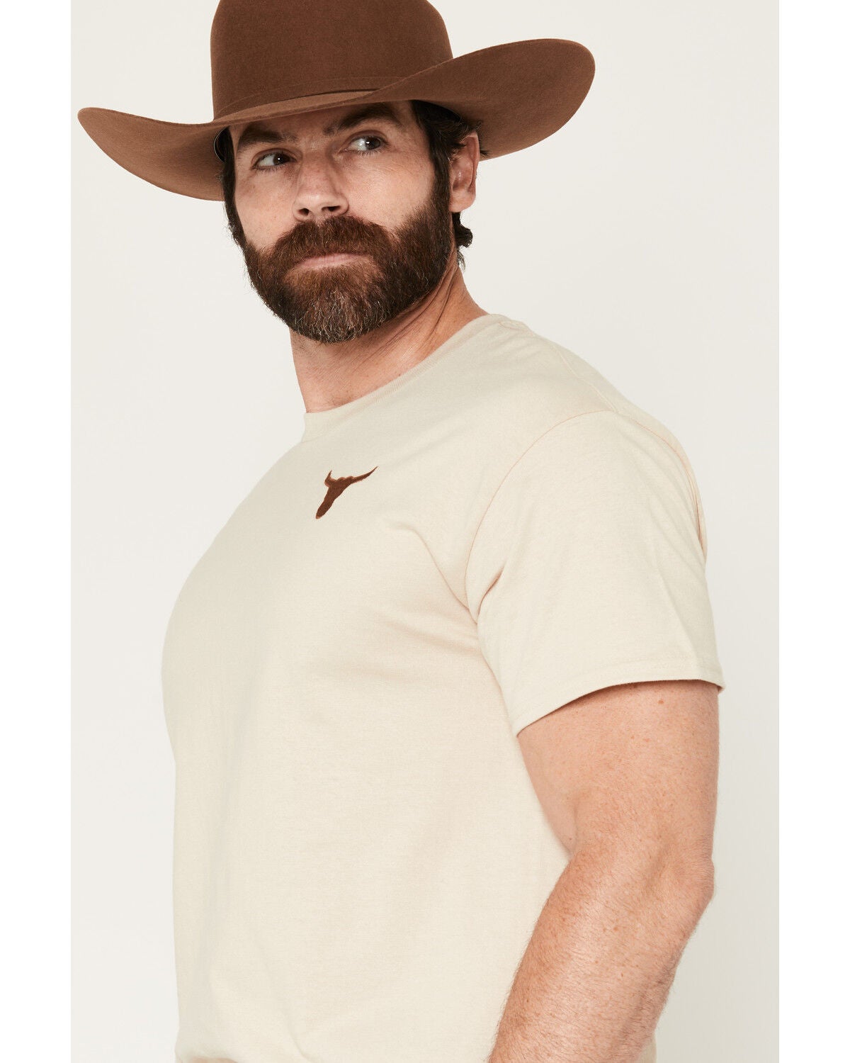 Image #2 - Cody James Men's Bull Skull Embroidered Short Sleeve Graphic T-Shirt, Tan, hi-res