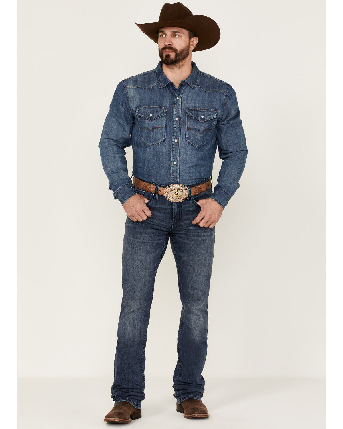Image #1 - RANK 45® Men's Unbroken Medium Dark Wash Stretch Stackable Straight Jeans, Dark Medium Wash, hi-res