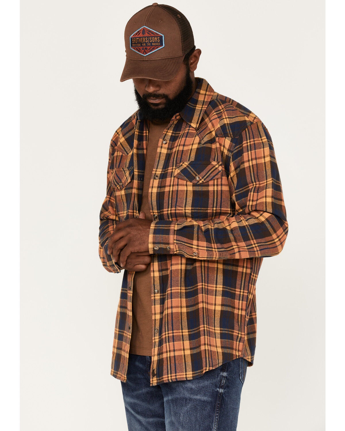 Cody James Men's Wood Chuck Large Plaid Print Snap Western Flannel Shirt, Brown, hi-res