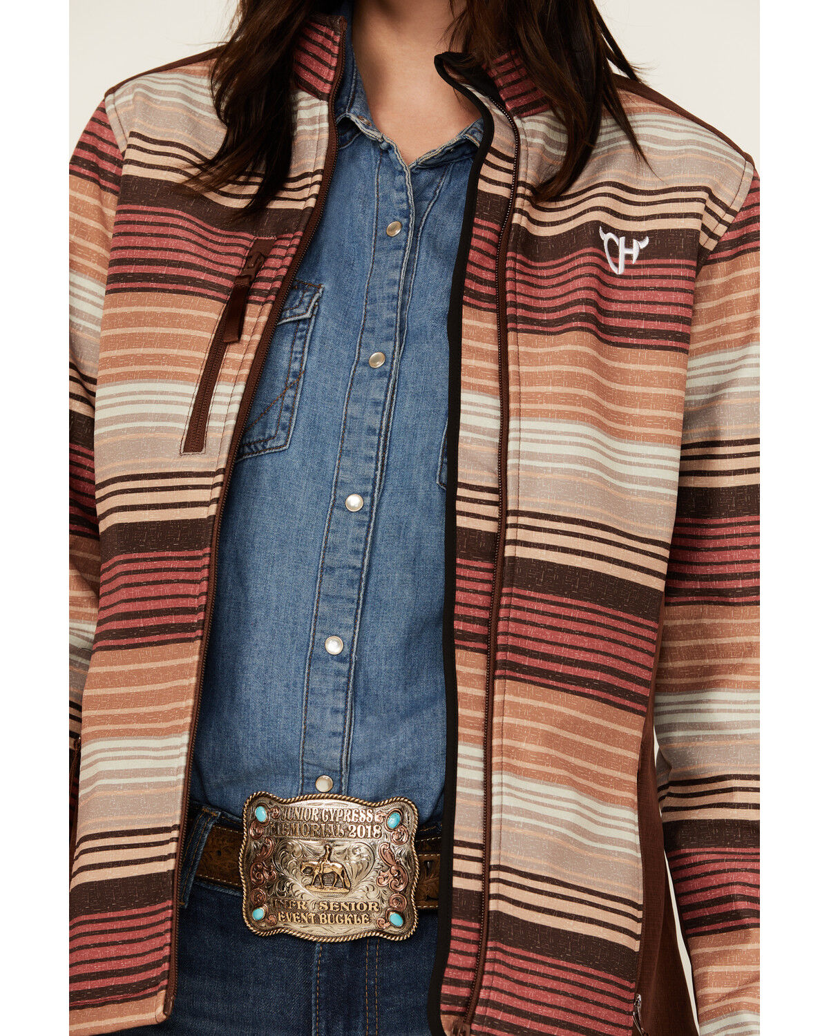 Image #3 - Cowgirl Hardware Women's Desert Serape Striped Softshell Jacket, Brown, hi-res