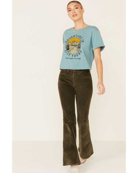 Image #2 - Cut & Paste Women's Sage Adventure Is Out There Graphic Cropped Tee , Sage, hi-res