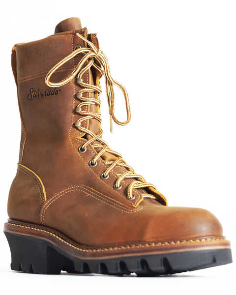 Silverado Men's 9" Logger Work Boots - Steel Toe, Tan, hi-res