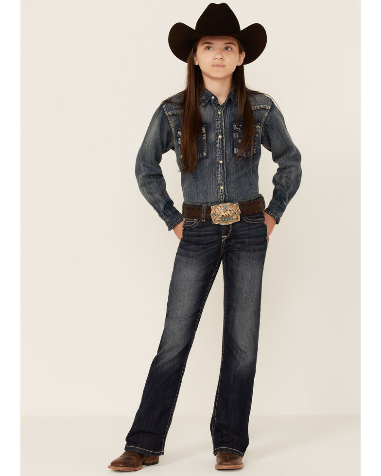 Ariat Girls' Kylee Dark Wash Bootcut Jeans, Blue, hi-res