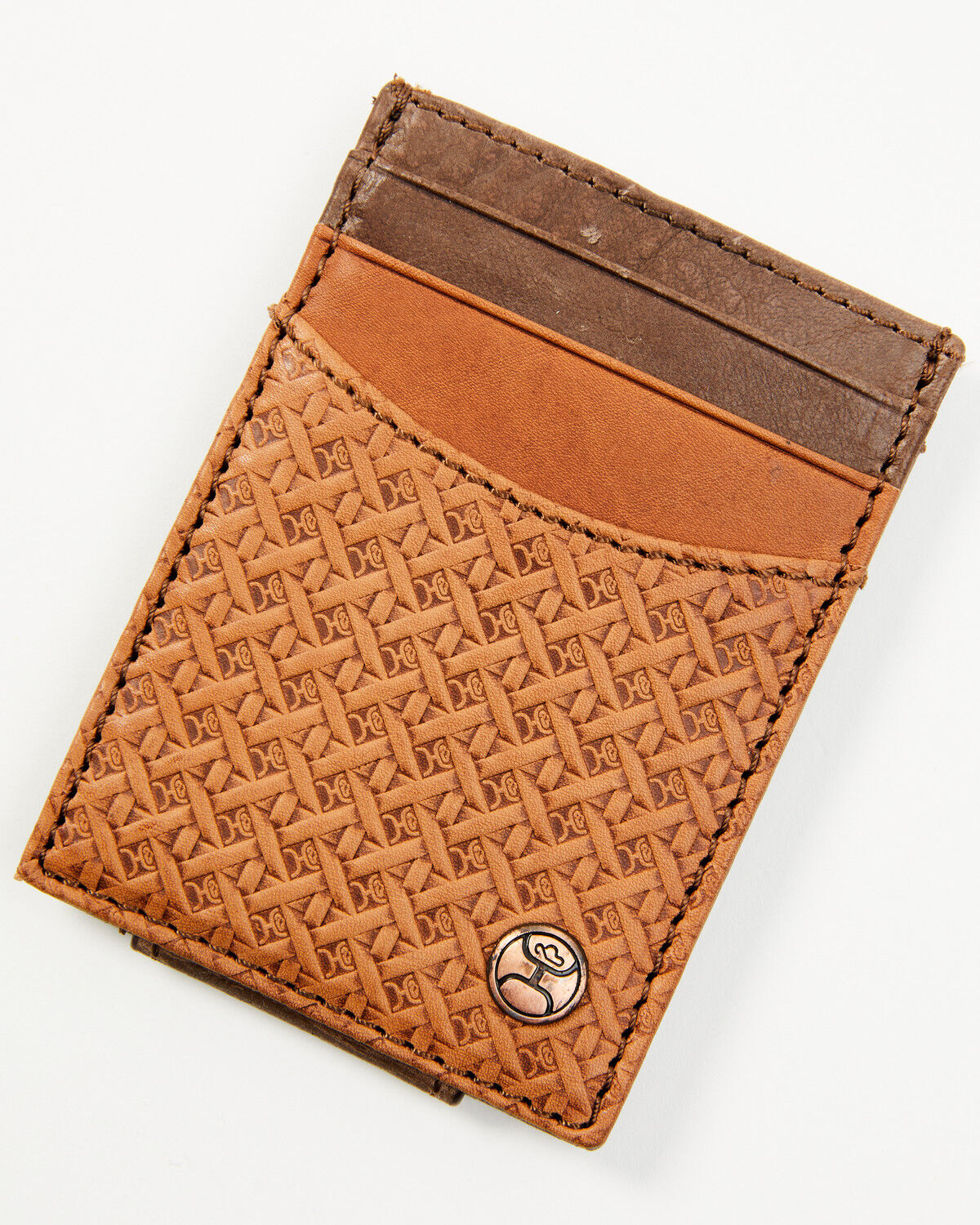 Image #1 - Hooey Men's Hands Up Basket Weave Money Clip, Brown, hi-res