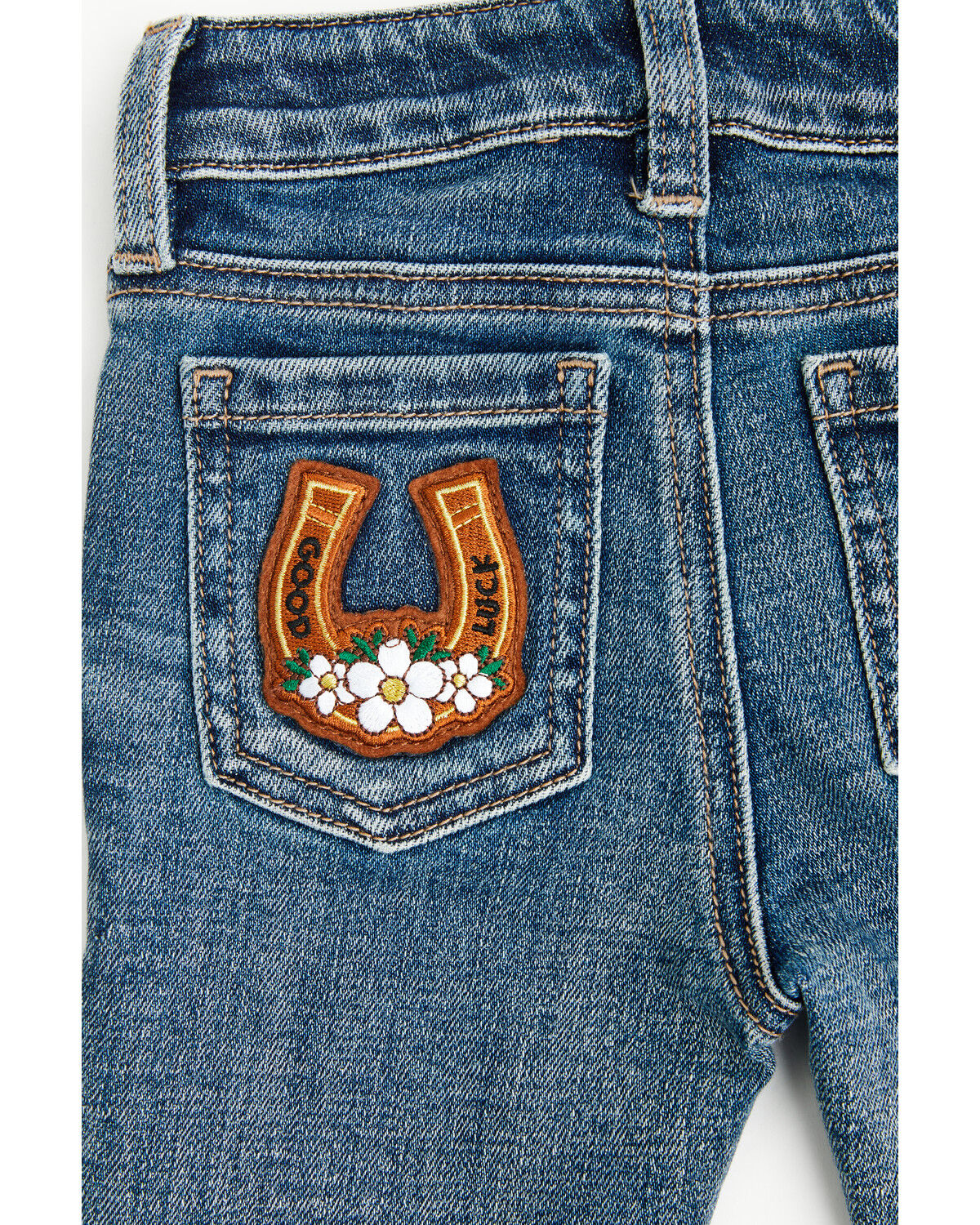 Image #5 - Shyanne Toddler Girls' Cass Patchwork Mid Rise Bootcut Stretch Denim Jeans, Medium Wash, hi-res