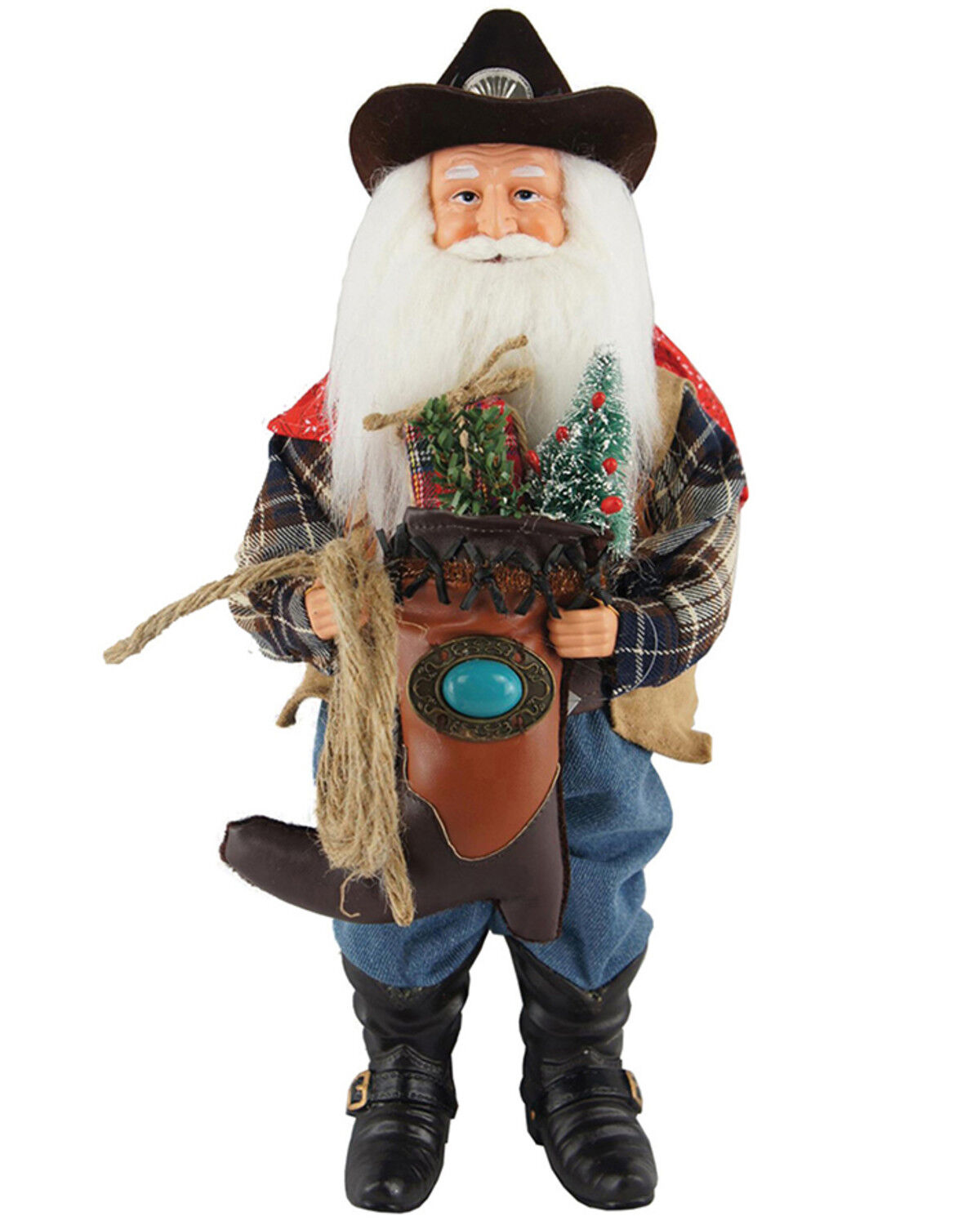 Image #1 - Santa's Workshop 15" Cowboy Boot Santa Claus, Brown, hi-res