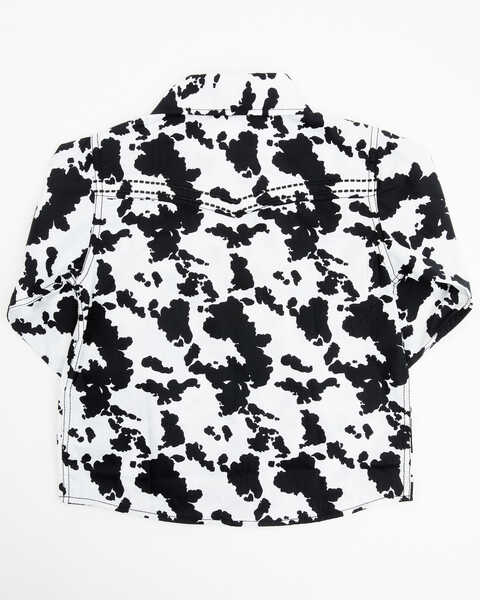 Image #3 - Cowgirl Hardware Toddler Girls' Cow Print Long Sleeve Rhinestone Snap Western Shirt , Black, hi-res