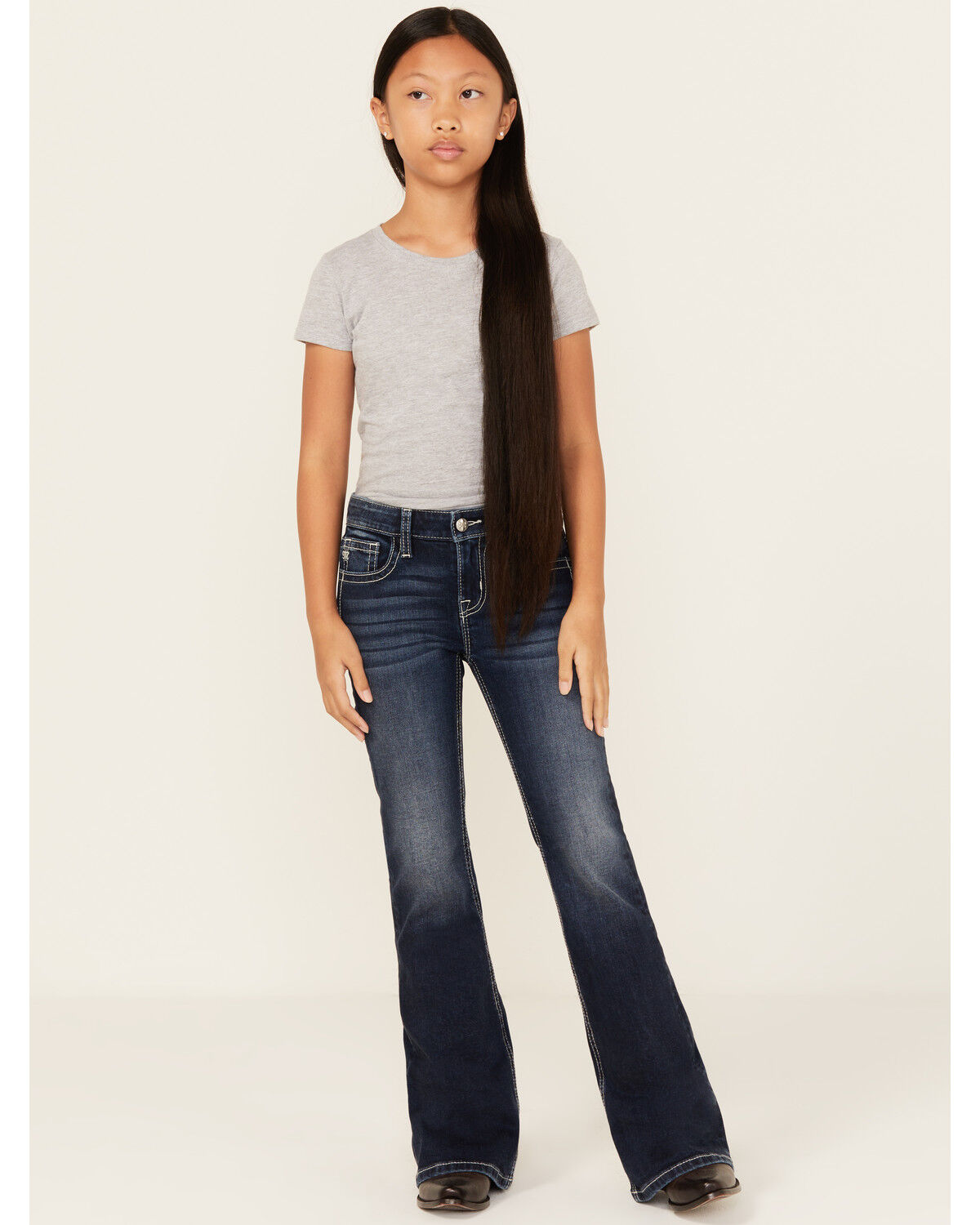 Image #3 - Miss Me Girls' Medium Wash Wing Pocket Bootcut Stretch Denim Jeans, Blue, hi-res
