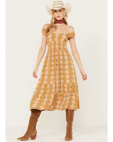 Image #1 - Rock & Roll Denim Women's Southwestern Print Maxi Dress, Mustard, hi-res