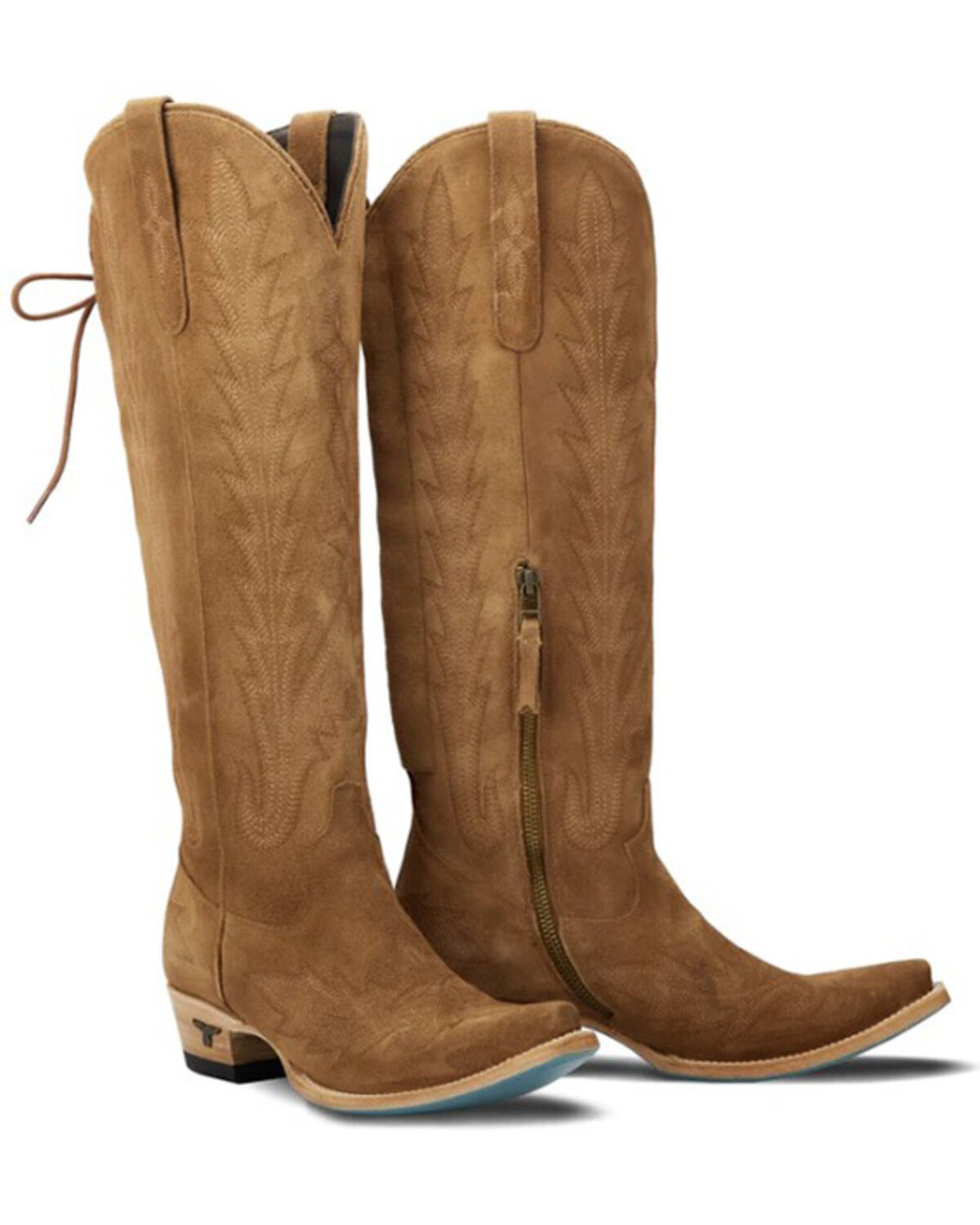 Image #1 - Lane Women's Lexington Knee High Corset Suede Western Boots - Snip Toe, Brown, hi-res
