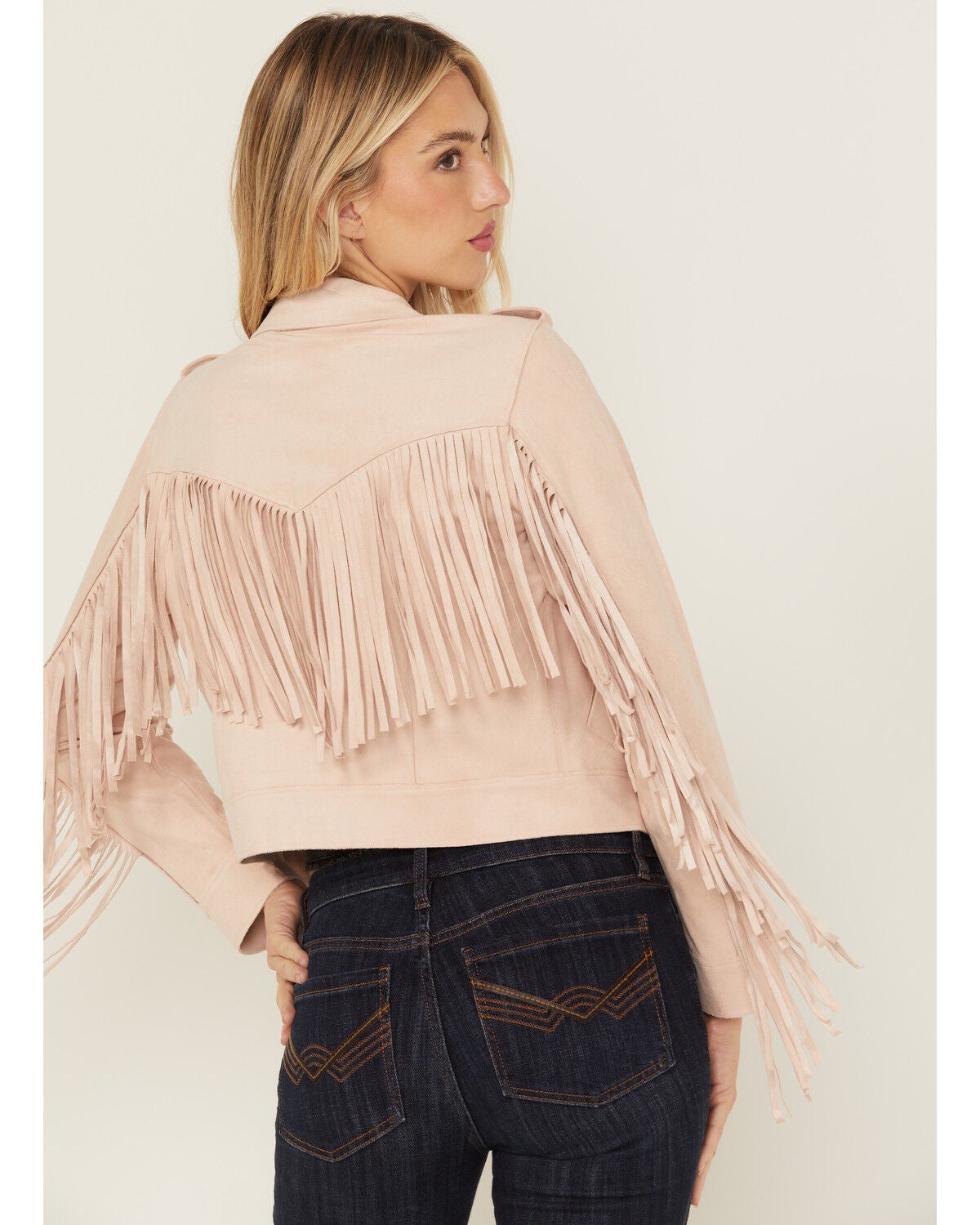 Image #4 - Idyllwind Women's Odessa Faux Suede Fringe Moto Jacket, Pink, hi-res