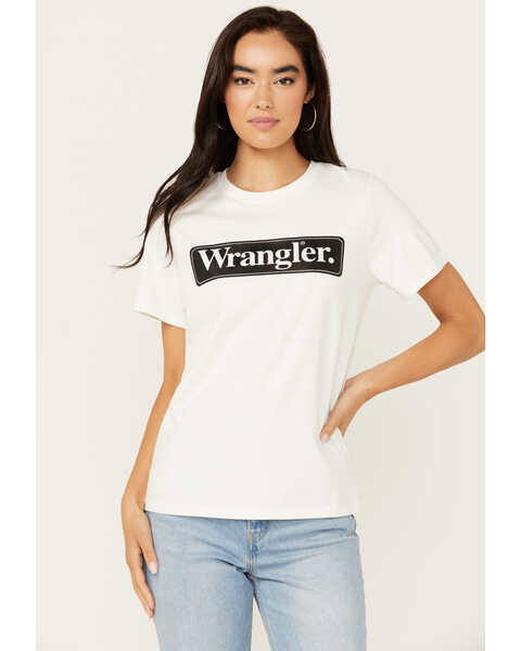 Image #1 - Wrangler Women's Block Logo Tee, Off White, hi-res