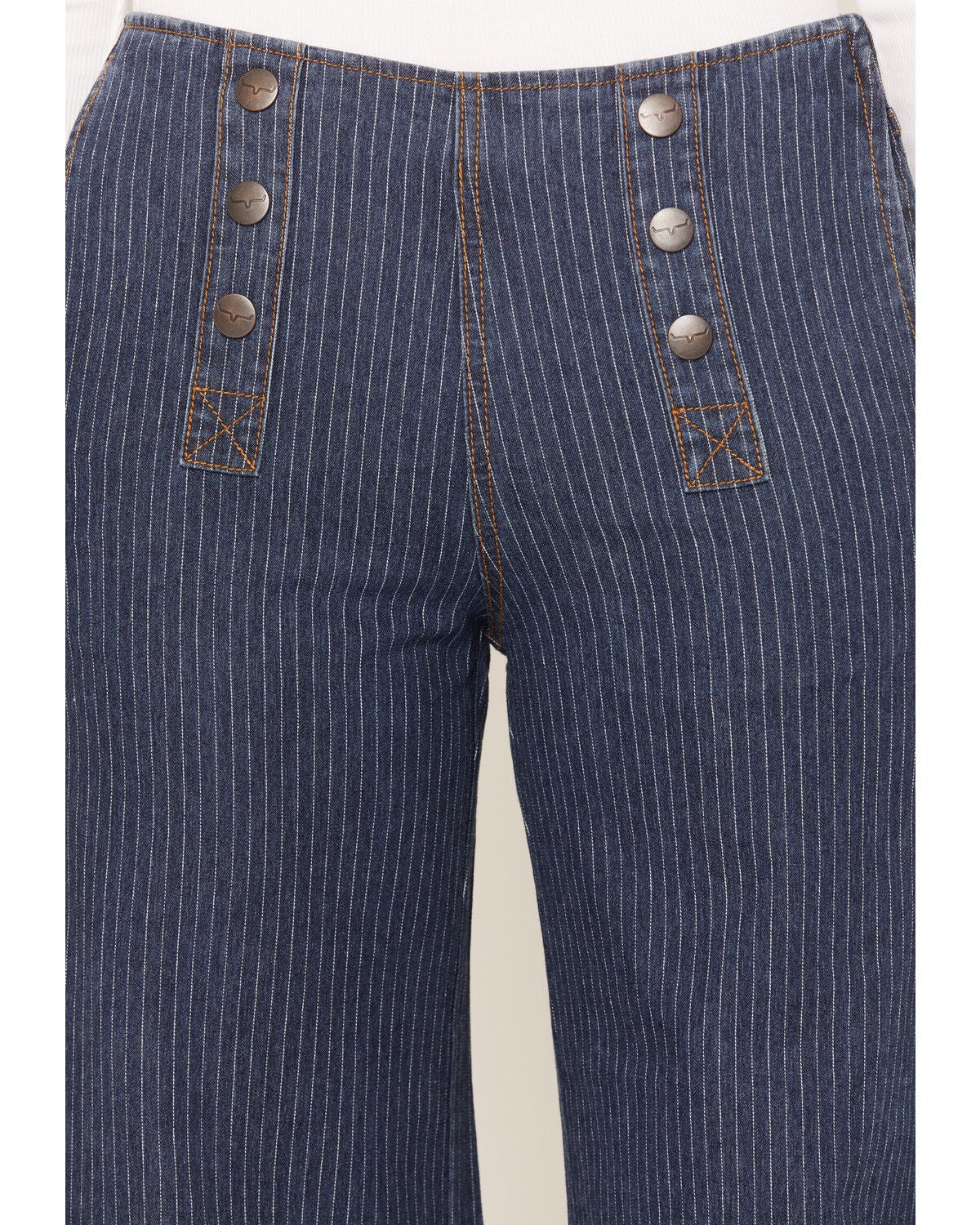 Image #2 - Kimes Ranch Women's Dark Wash Striped High Rise Sophie Wide Leg Stretch Denim Jeans, Dark Wash, hi-res