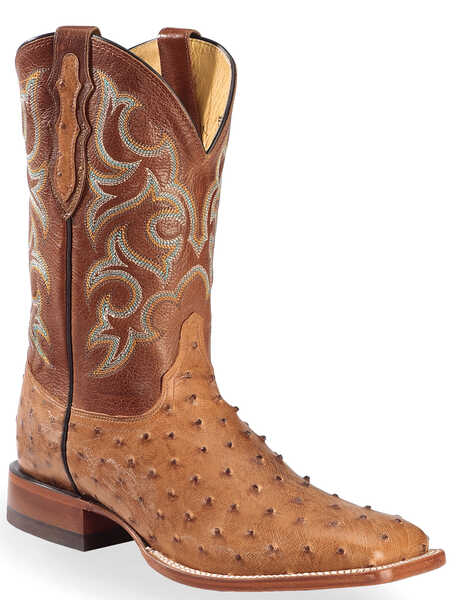 Image #1 - Justin Men's Waxy Full Quill Ostrich Western Boots - Broad Square Toe , Cognac, hi-res
