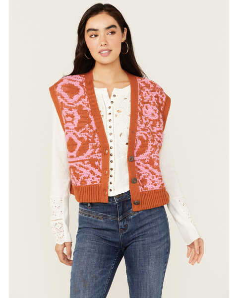 Image #1 - Free People Women's Tapestry Sweater Vest , Rust Copper, hi-res