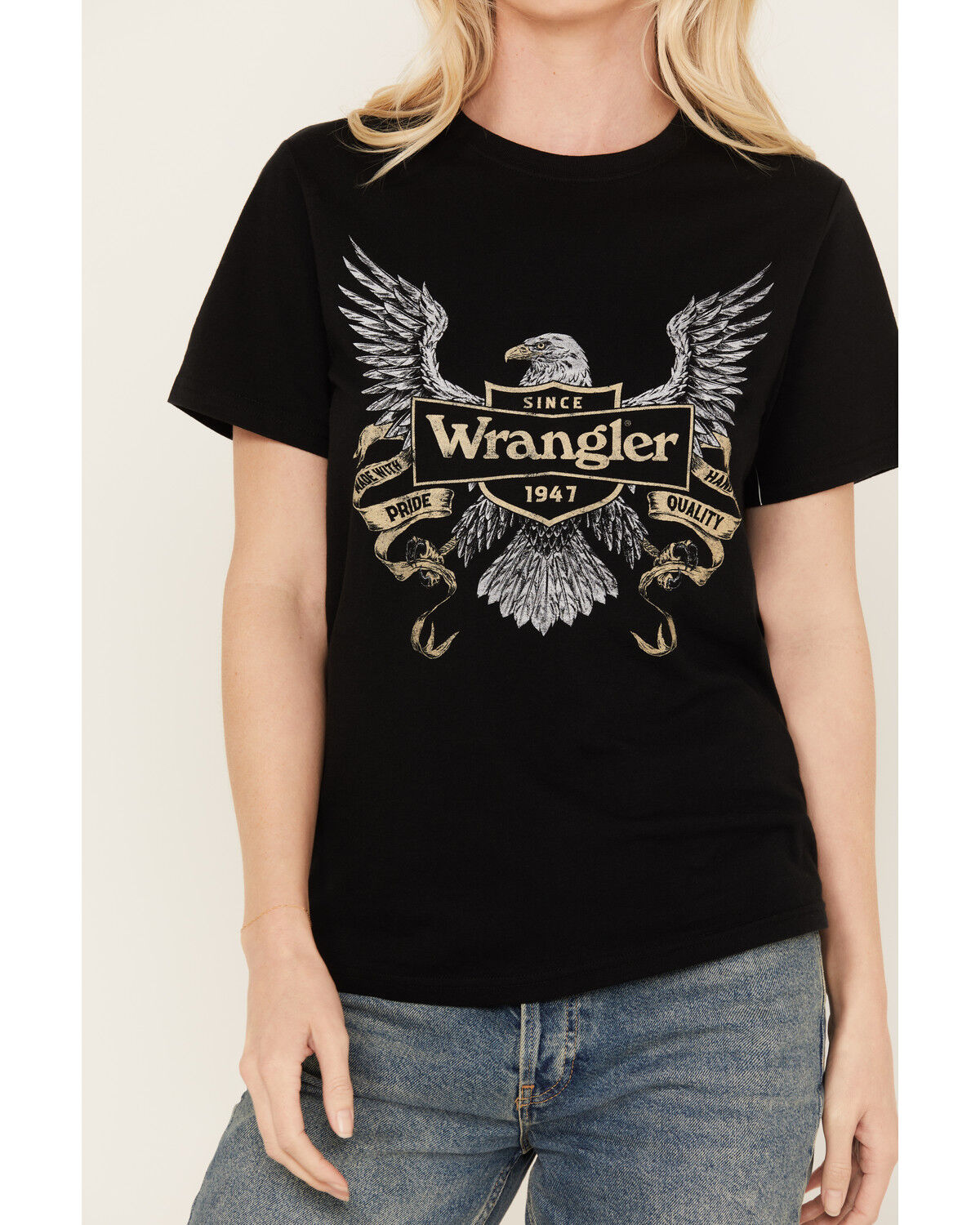 Image #3 - Wrangler Women's Eagle Logo Short Sleeve Graphic Tee, Black, hi-res