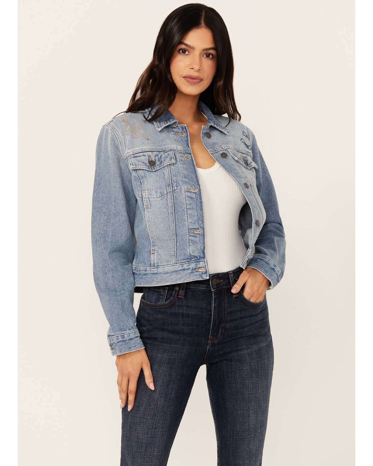 Image #2 - Idyllwind Women's Rigid Foster Medium Wash Embroidered Trucker Jacket, Medium Wash, hi-res