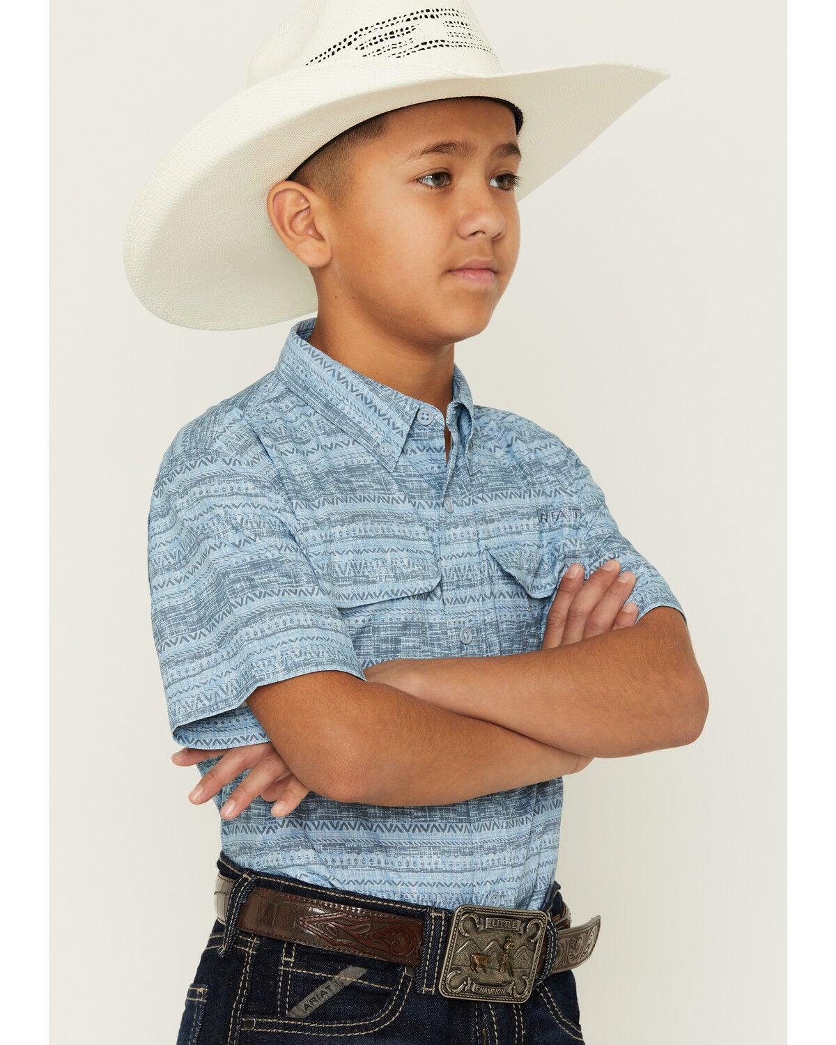 Image #2 - Ariat Boys' VentTEK Striped Short Sleeve Button-Down Western Shirt, White, hi-res