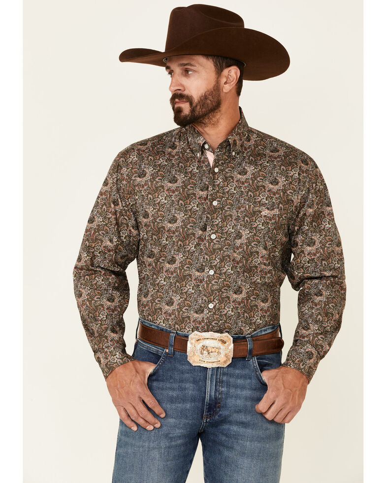 Resistol Men's Peoria Floral Print Long Sleeve Button-Down Western Shirt , Tan, hi-res