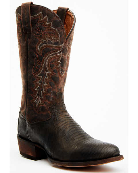 Dan Post Men's Exotic Teju Lizard Leather Tall Western Boots - Round Toe, Dark Brown, hi-res