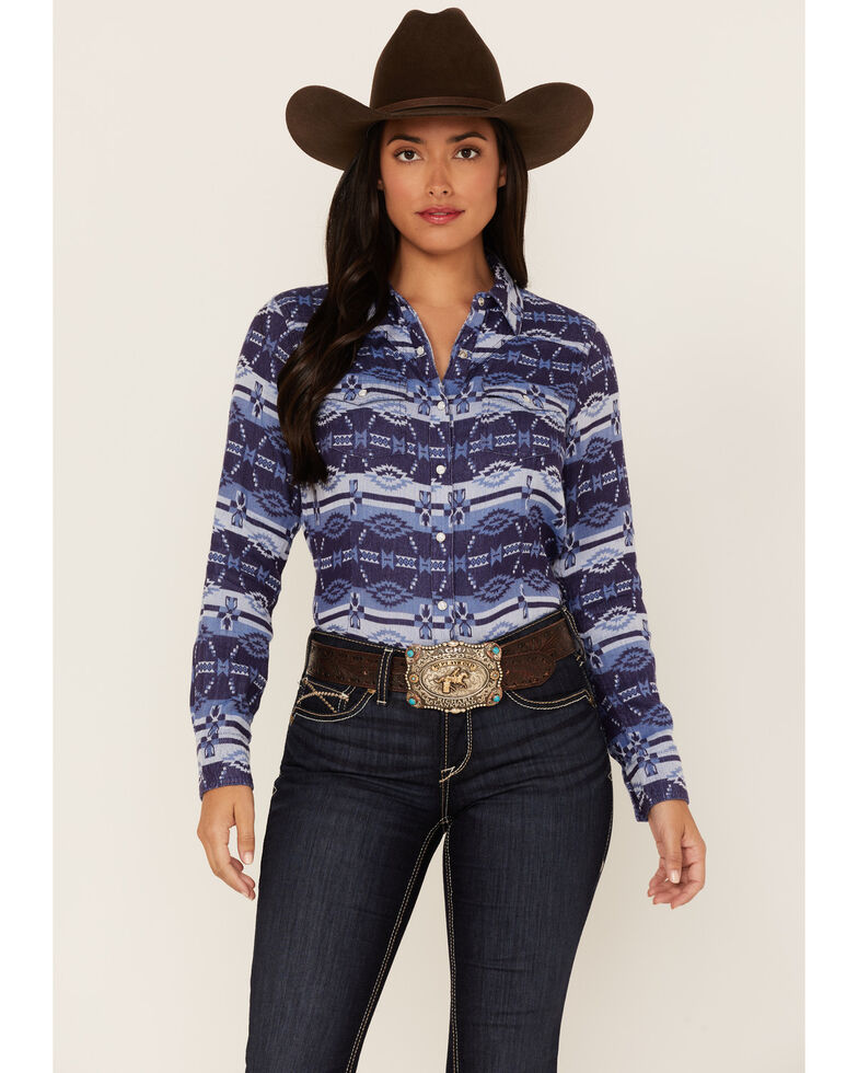 Ariat Women's R.E.A.L. Southwestern Oceanic Print Long Sleeve Western Snap Shirt, Blue, hi-res