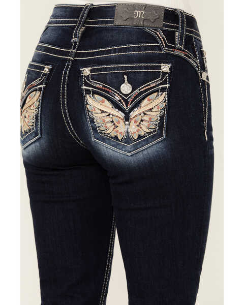 Image #2 - Miss Me Women's Dark Wash Wing Pocket Bootcut Stretch Denim Jeans , Dark Wash, hi-res