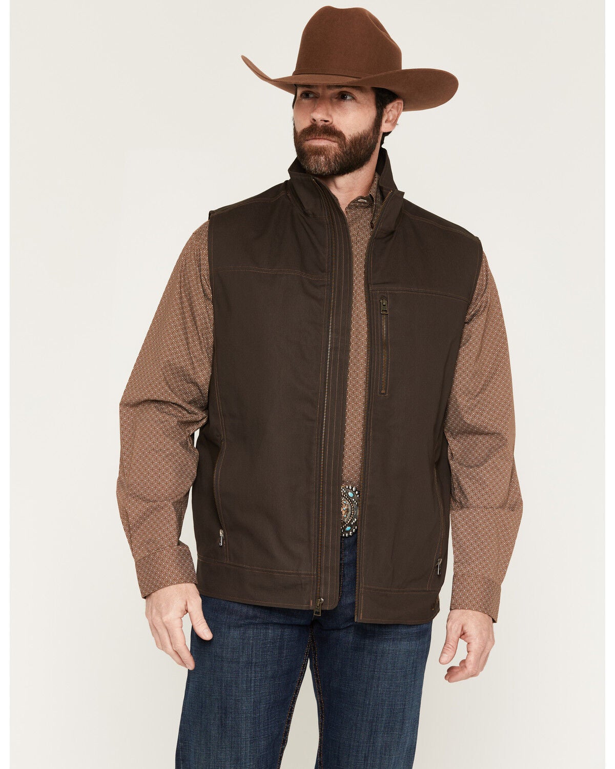 Image #1 - Cinch Men's Canvas Concealed Carry Vest, Brown, hi-res
