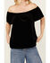 Image #2 - Panhandle Women's Off The Shoulder Short Sleeve Velvet Top , Black, hi-res