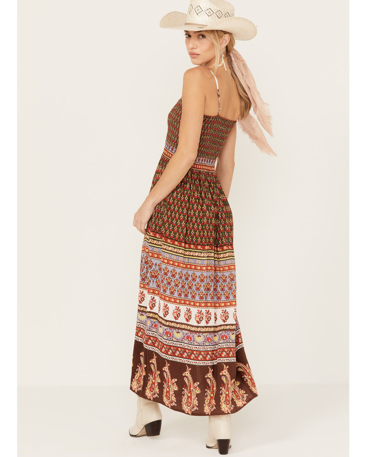 Image #4 - Shyanne Women's Border Print Smocked Maxi Dress, Brown, hi-res