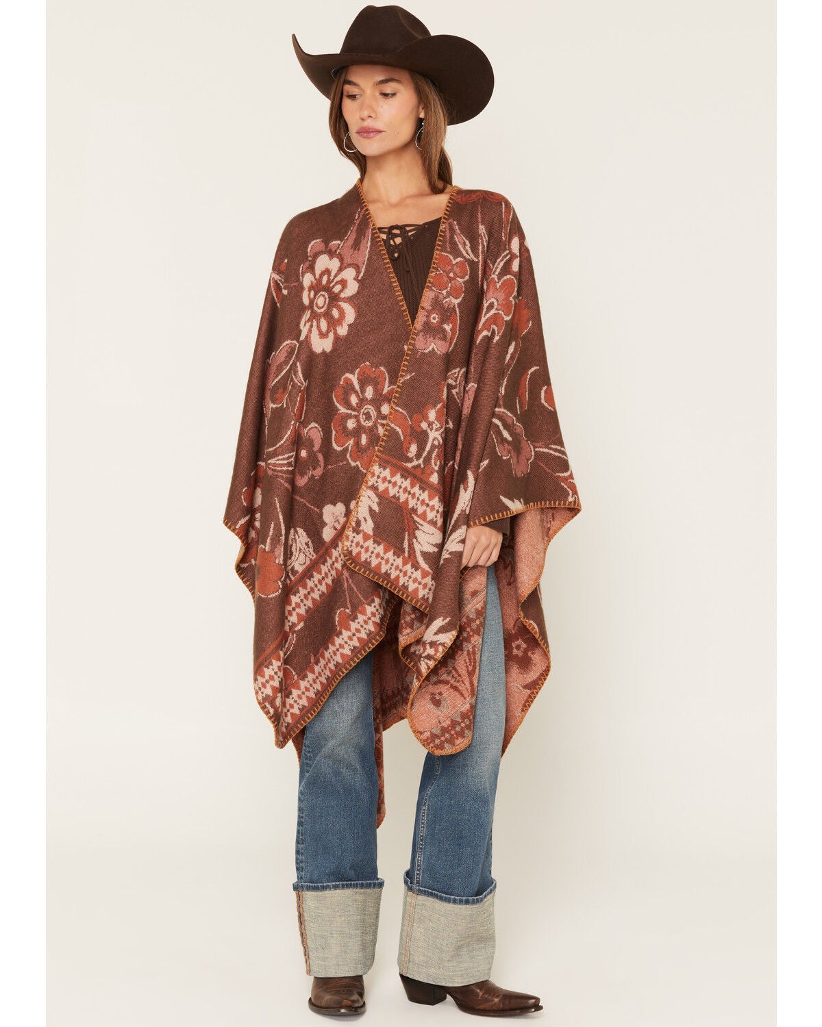 Shyanne Women's Palmer Floral Print Shawl, Mahogany, hi-res