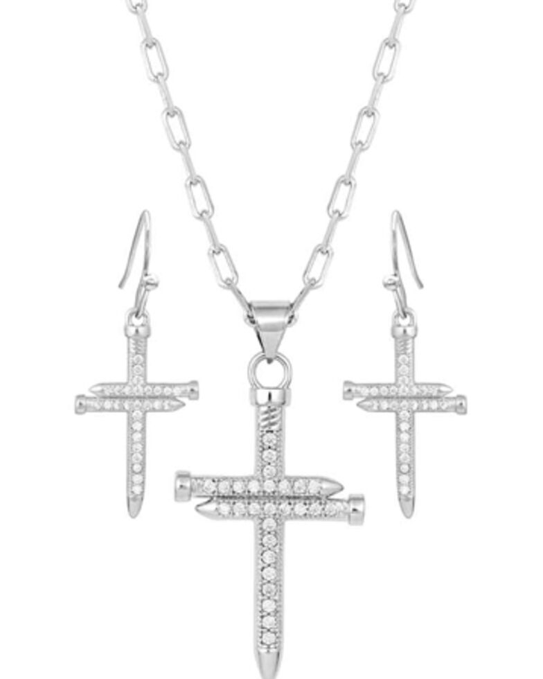 Montana Silversmiths Women's Sparkling Nail Cross Jewelry Set, Silver, hi-res