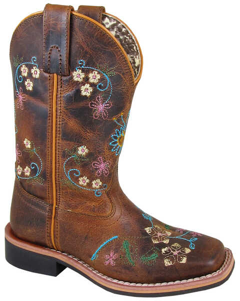 Smoky Mountain Little Girls' Floralie Western Boots - Square Toe, Brown, hi-res